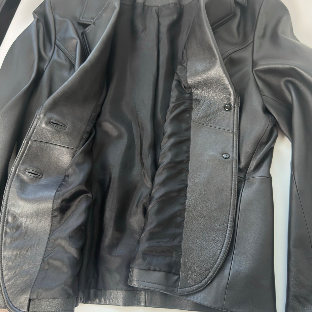 Valerie Stevens Womens XL Black 100% Genuine Leather Blazer Jacket Tailored - Picture 7 of 10